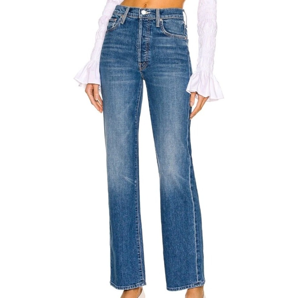 Mother Rambler Sneak Running Scissors Straight Jeans Women 27 Blue Raw Hem 27x31